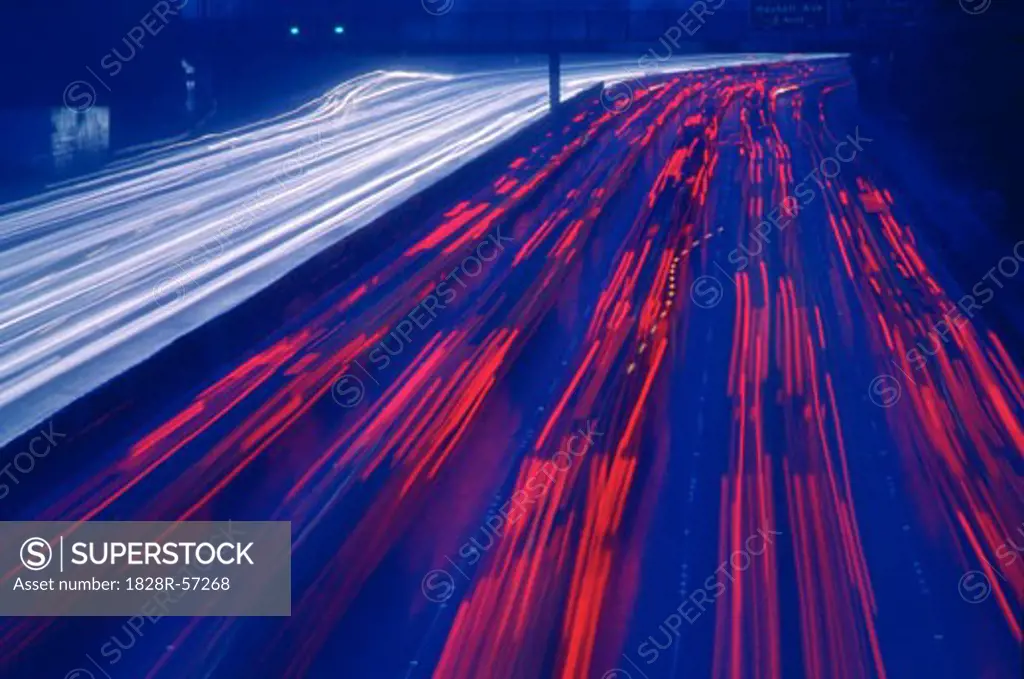 Traffic on Highway at Night, Los Angeles, California, USA   