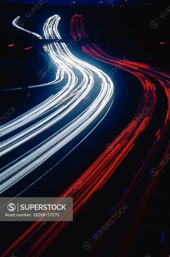 Traffic at Night, Don Valley Parkway, Toronto, Ontario, Canada   
