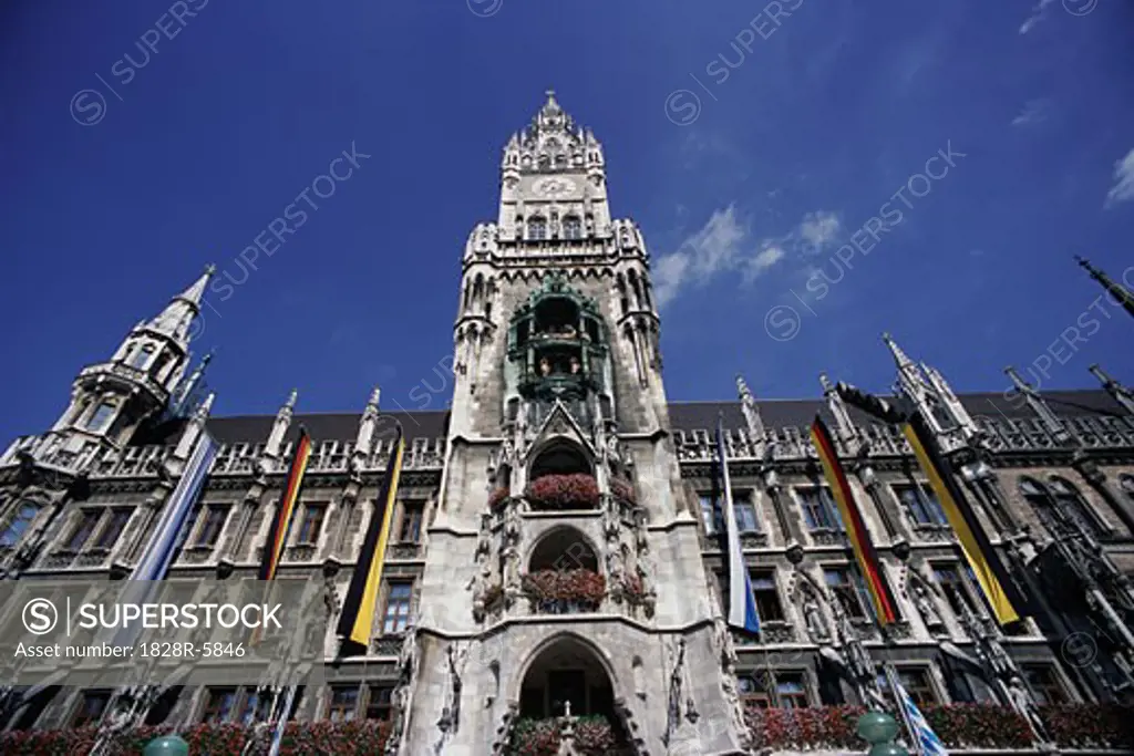 Looking Up at Old City Hall, Munich, Germany   