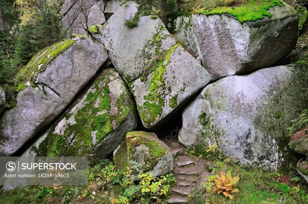 Stone Steps to Cave, Luisenburg Felsenlabyrinth, Fichtelgebirge, Bavaria, Germany   