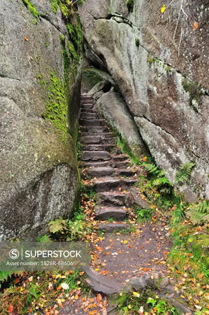 Stone Steps in Rock Crevice, Luisenburg Felsenlabyrinth, Fichtelgebirge, Bavaria, Germany   