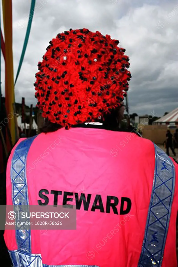 Steward at Glastonbury Festival, South West England, England   