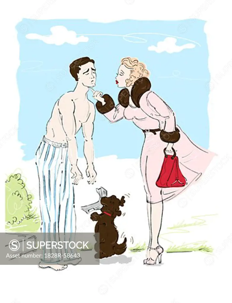 Illustration of Woman Leaving Man for Work   