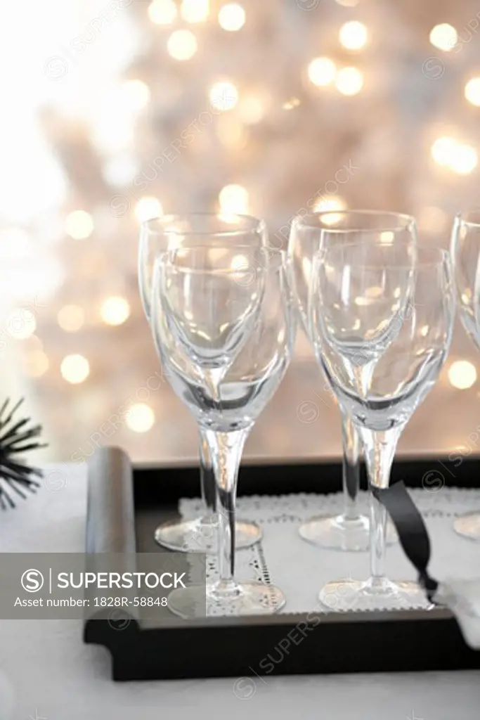 Tray of Wine Glasses at Christmas   