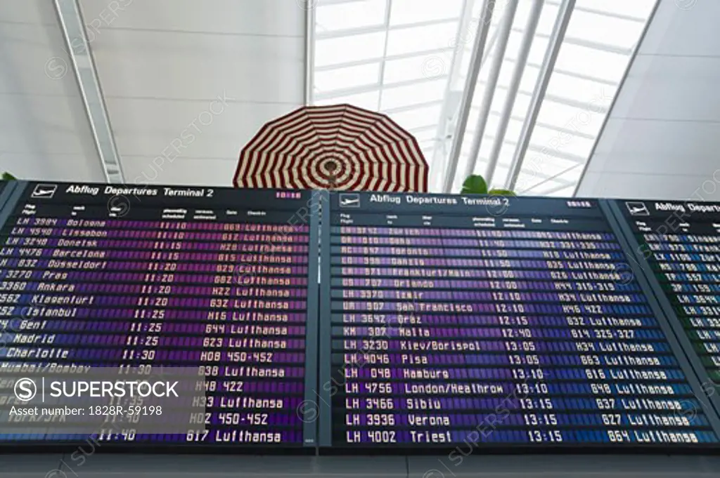 Arrivals and Departures Board in Munich Airport, Munich, Bavaria, Germany   