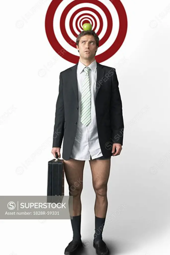 Businessman with Apple on Head and No Pants