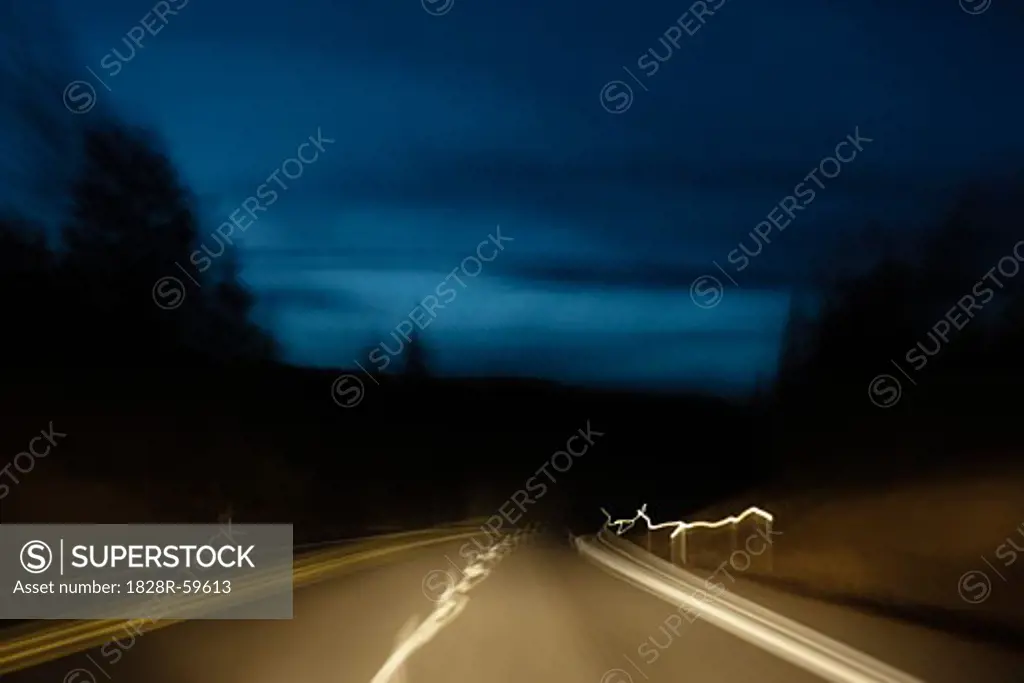 Headlights on Highway, Klamath Falls, Oregon, USA   