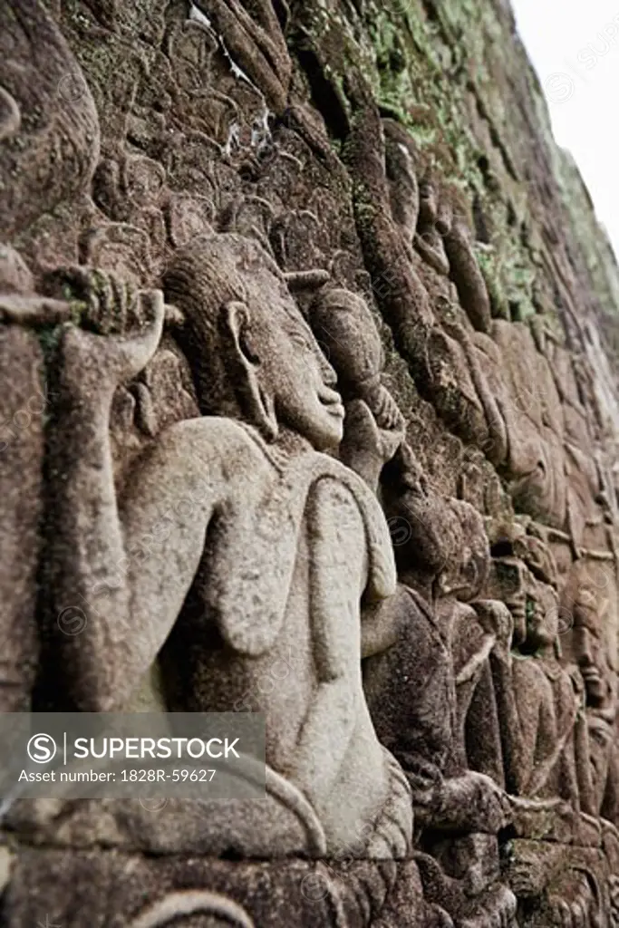 Sculptural Relief, Bayon Temple, Angkor Thom, Angkor, Cambodia   