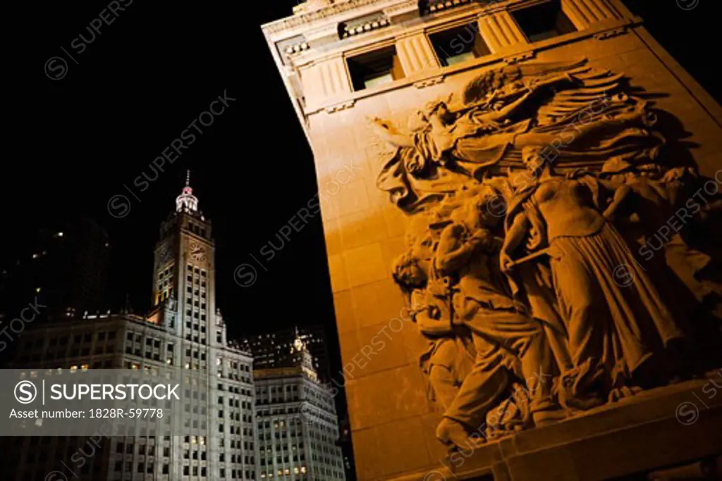 Relief Sculpture on Building, Chicago, Illinois, USA   