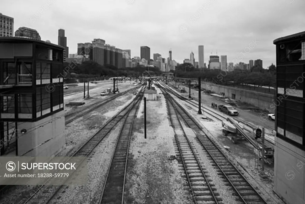 Train Station and Cityscape, Chicago, Illinois, USA   