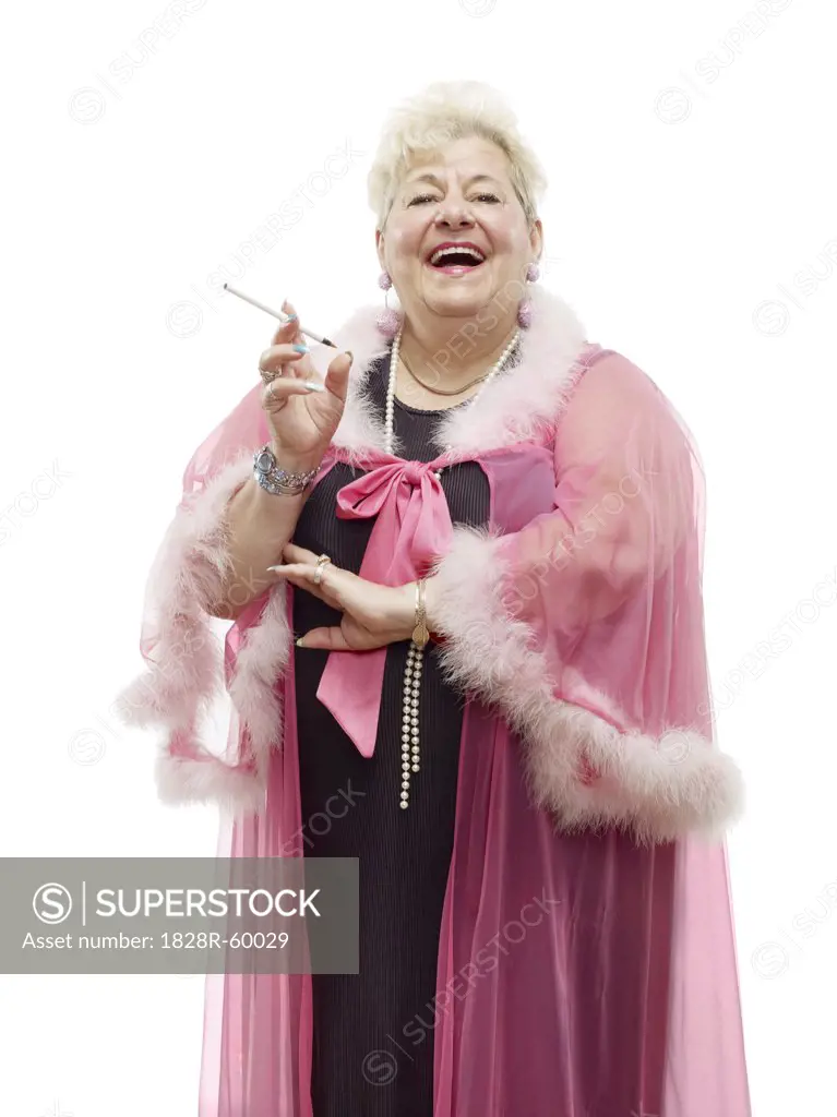 Portrait of Woman Wearing Negligee and Smoking a Cigarette   