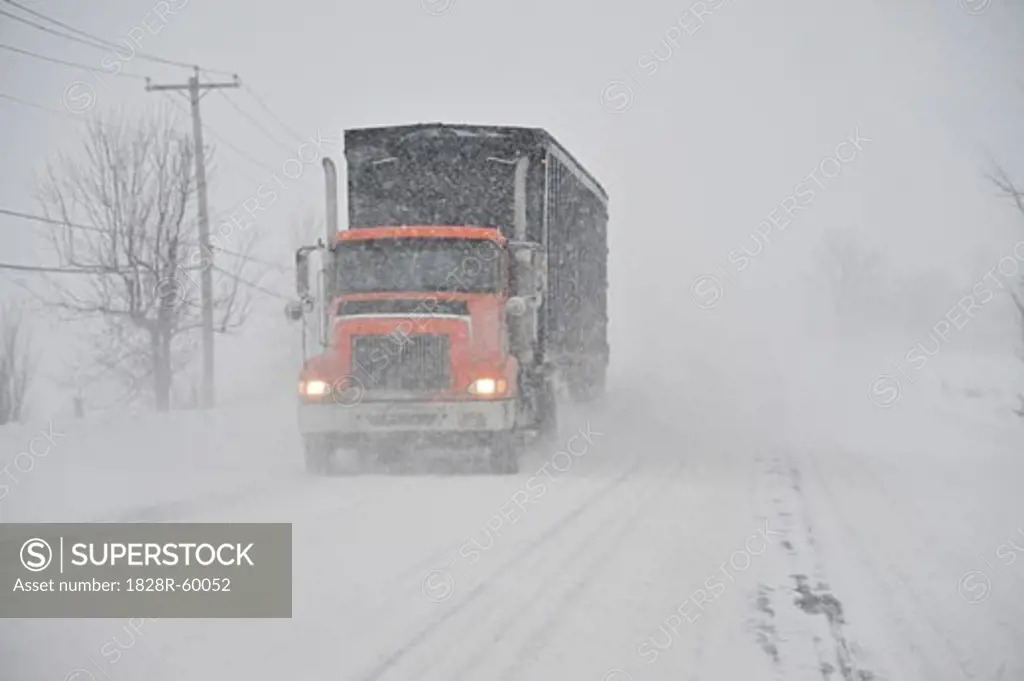 Truck on Highway in Winter, Ontario, Canada   