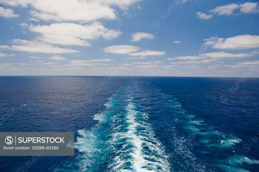 Wake and Horizon at Back of Cruise Ship   