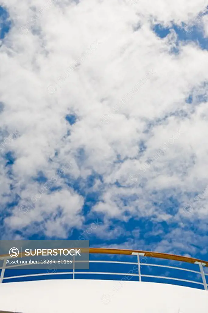 Sky and Clouds above Railing of Cruise Ship   