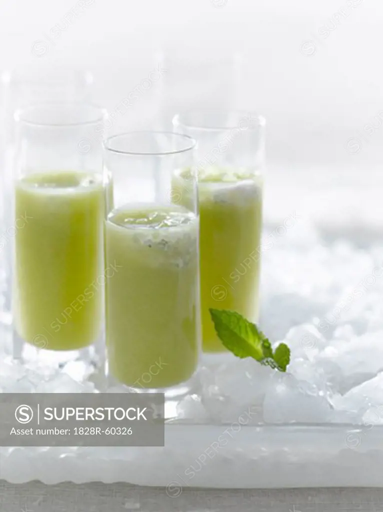 Green Gazpacho in Glasses on Ice   