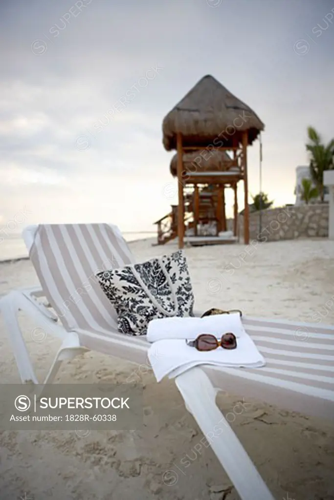 Lounge Chair on Beach in Cancun, Mexico   