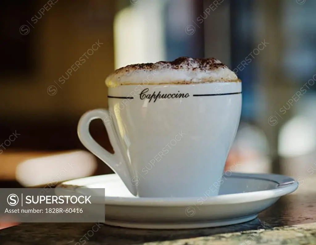 Cappuccino on Granite Counter in Cafe   