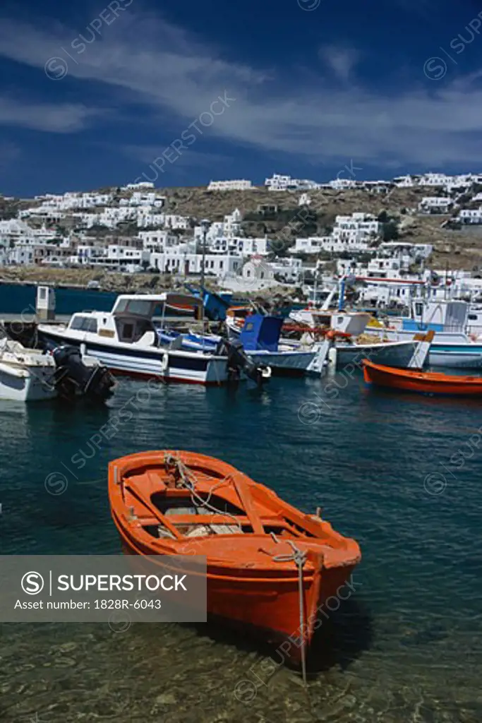 Fishing Boats in Harbor, Mykonos, Greece   