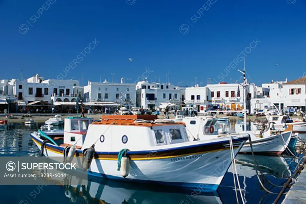 Fishing Boats in Harbor, Mykonos, Greece   