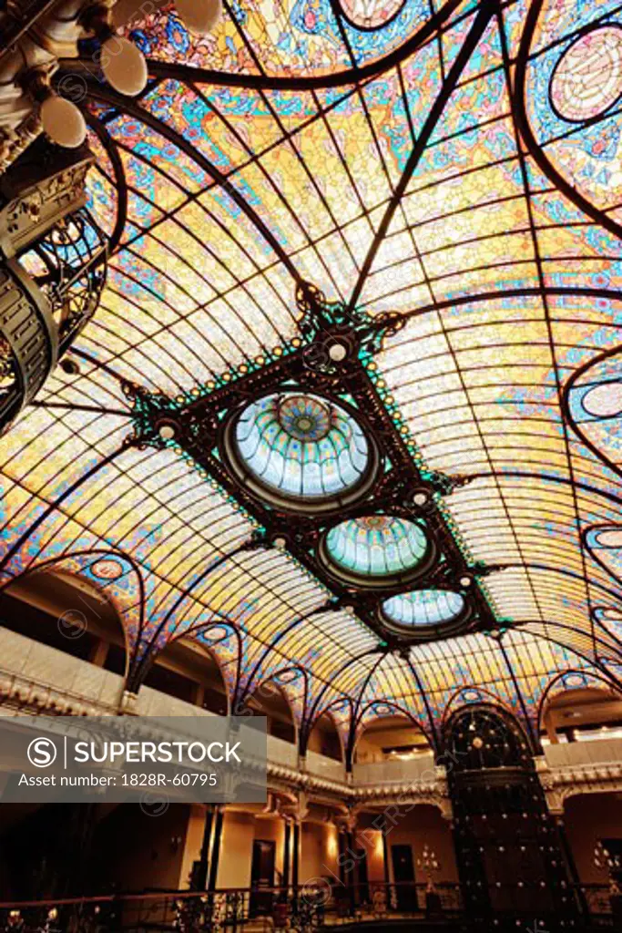 1908 Tiffany Stained-Glass Ceiling in Gran Hotel Ciudad de Mexico, Mexico City, Mexico   