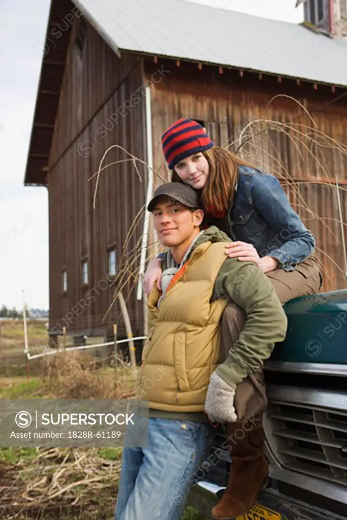 Portrait of Young Couple on a Farm in Hillsboro, Oregon, USA   