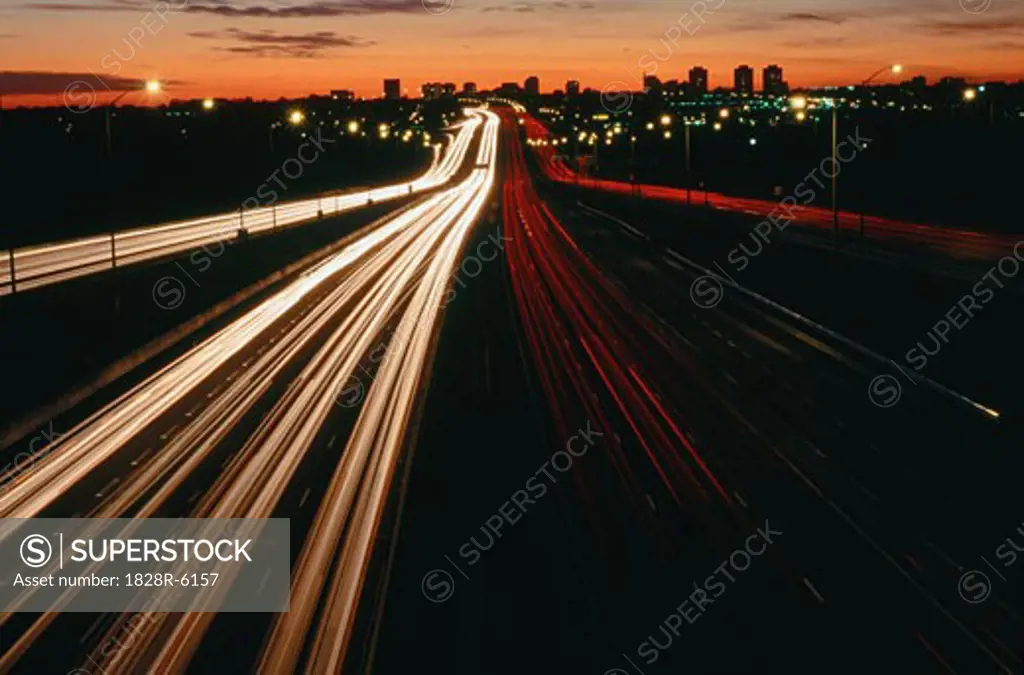 Traffic at Night on Highway #401 Toronto, Ontario, Canada   