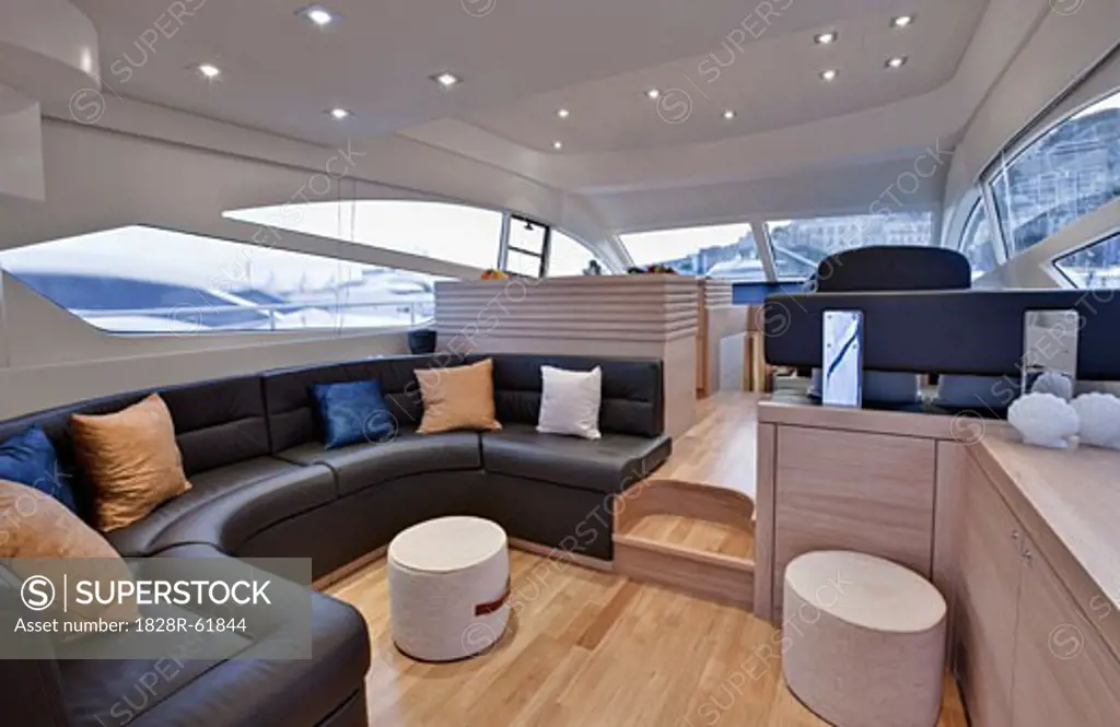 View of Living Area Aboard Abacus 52 Motorboat   