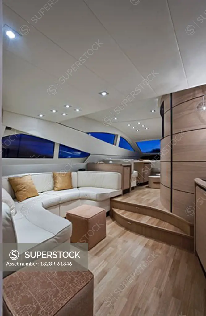 View of Living Area Aboard Abacus 62 Motorboat   