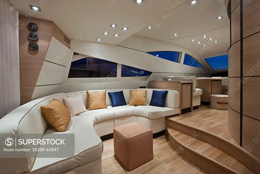 View of Living Area Aboard Abacus 62 Motorboat   