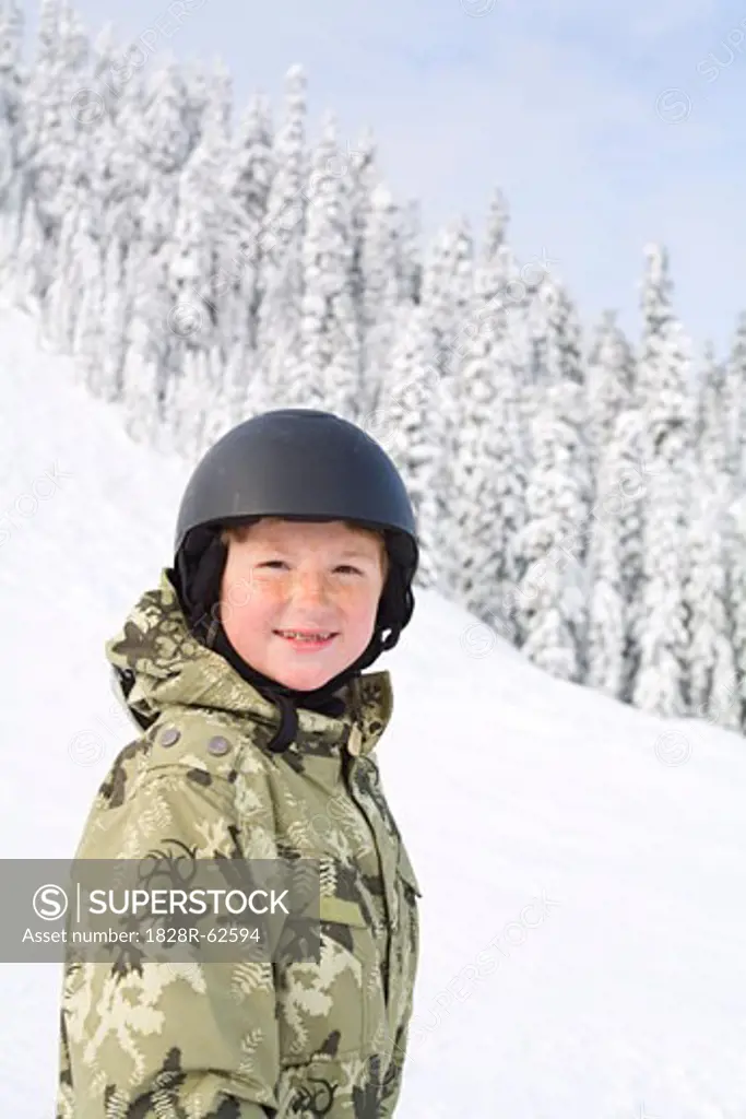 Little Boy Snowboarding at Snoqualmie Pass, Washington, USA