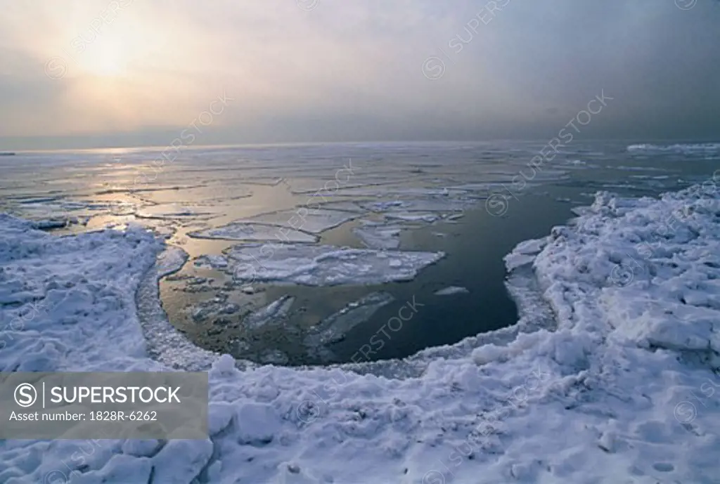 Ice Flow on Lake Ontario, Lynde Shores Conservation Area, Whitby, Ontario, Canada   