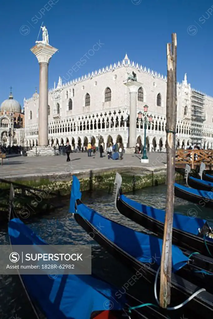 Gondolas and Doge's Palace, St Mark's Square, Venice, Italy