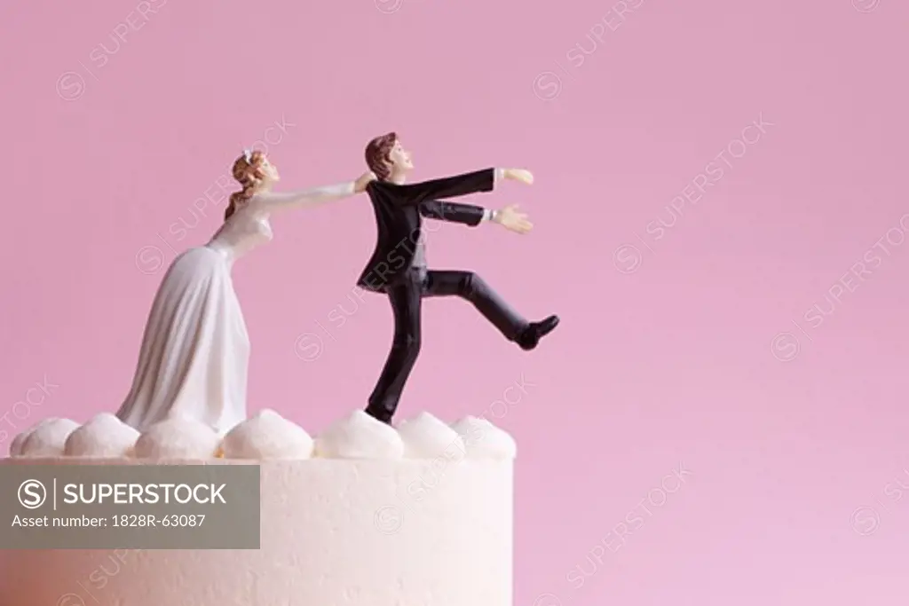 Wedding Cake Figurines, Bride Grabbing Runaway Groom