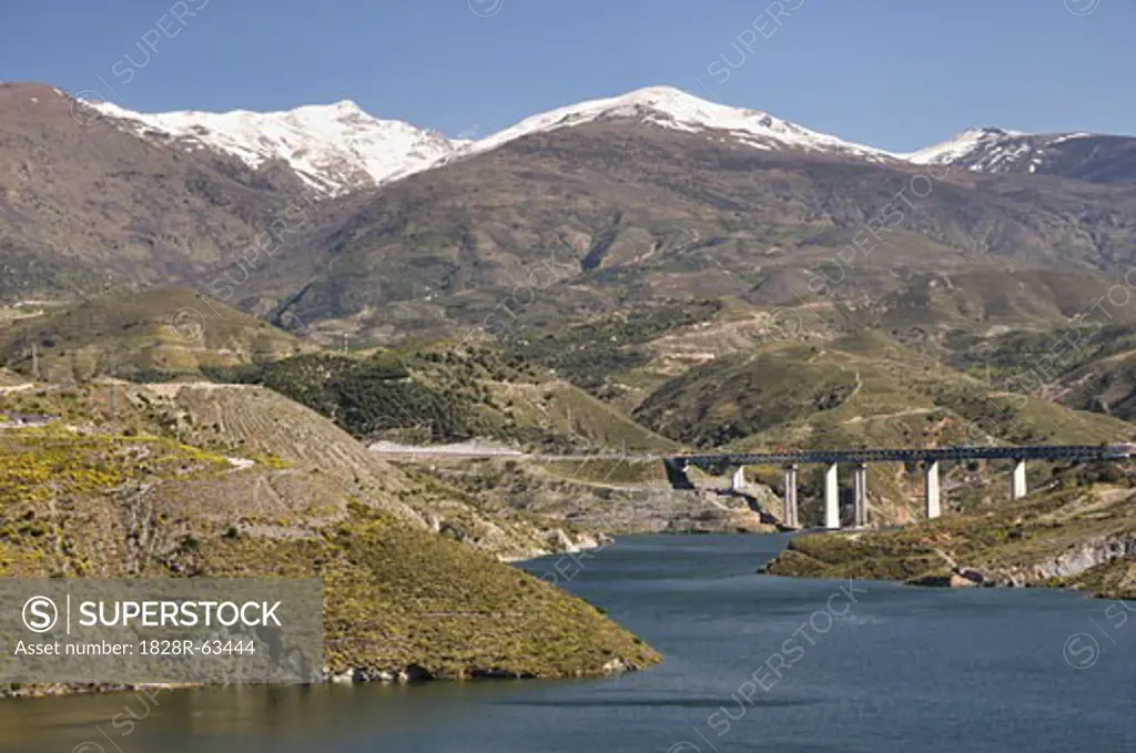 Presa de Rules Viaduct and Sierra Nevada, Andalucia, Spain