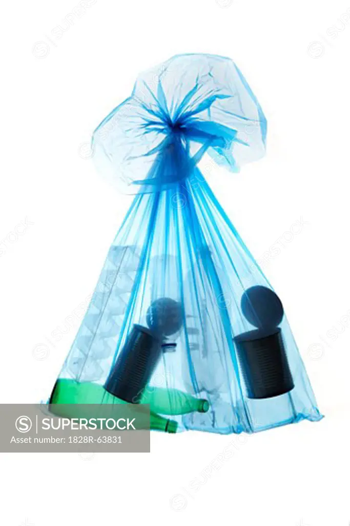 Blue Recycling Bag Full of Recyclable Materials