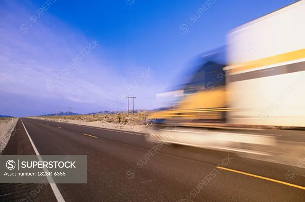 Transport Truck on Highway, Nevada, USA   