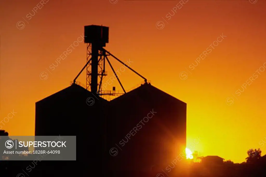 Wheat Silo, Sunset Silhouette