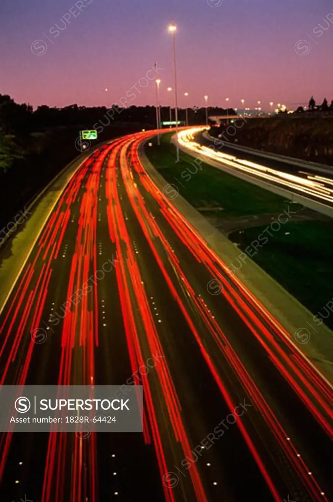 Heavy Traffic on Freeway at Sunset, Eastern Freeway, Melbourne, Australia