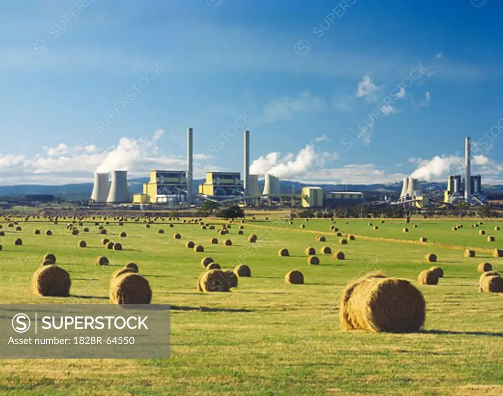 Brown Coal Coal Power Station bside Hay Field, La Trobe Valley, Australia