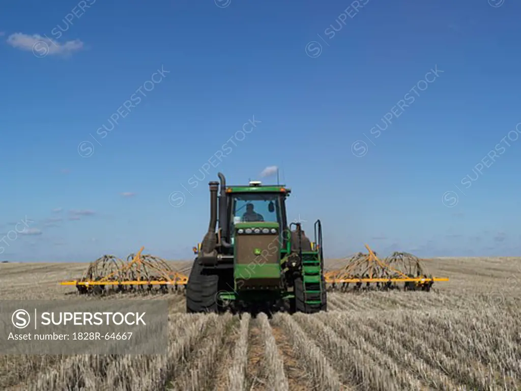 Wheat Sowing, Tractor Pulling Seed Drill, Australia