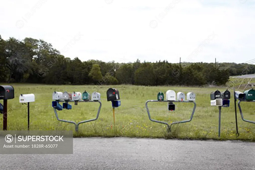 Mail Boxes on Side of Road, Hill Country, Texas, USA
