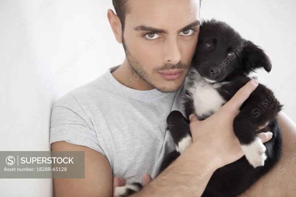 Portrait of Man and Puppy