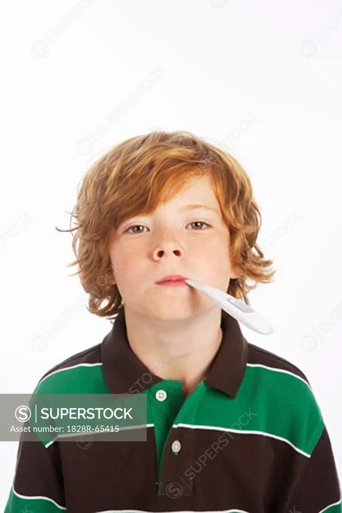 Boy With a Thermometer in His Mouth