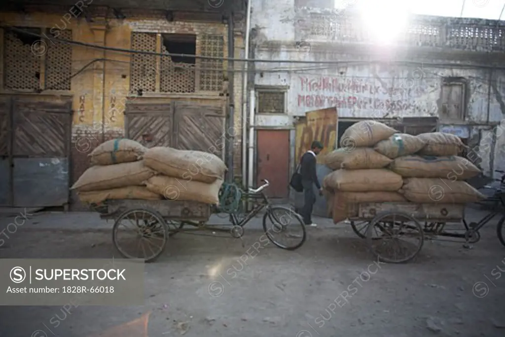 Sacks Stacked on Carts, Amritsar, Punjab, India