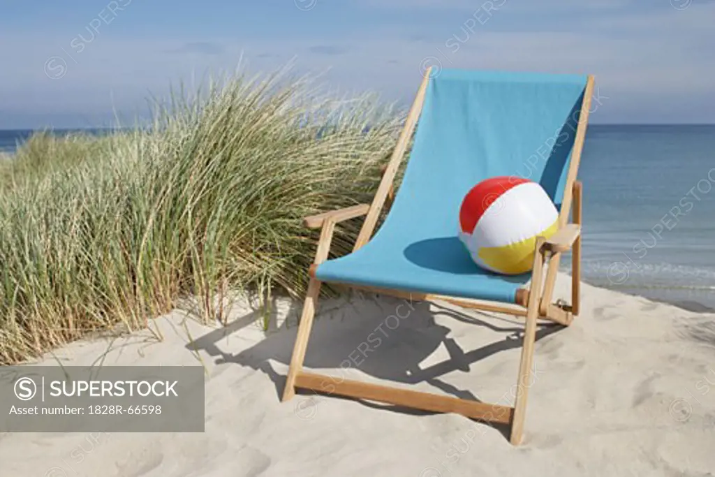 Beach Chair at Beach, Vorupoer, Jylland, Denmark