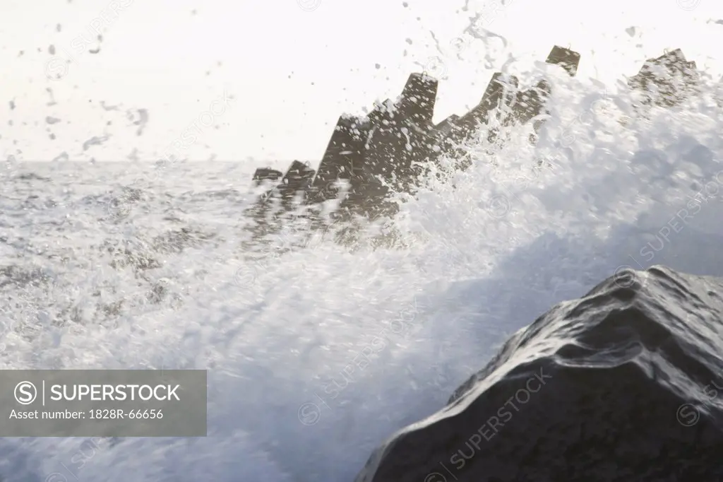 Waves Crashing on Rocks, Bovbjerg, Jylland, Denmark
