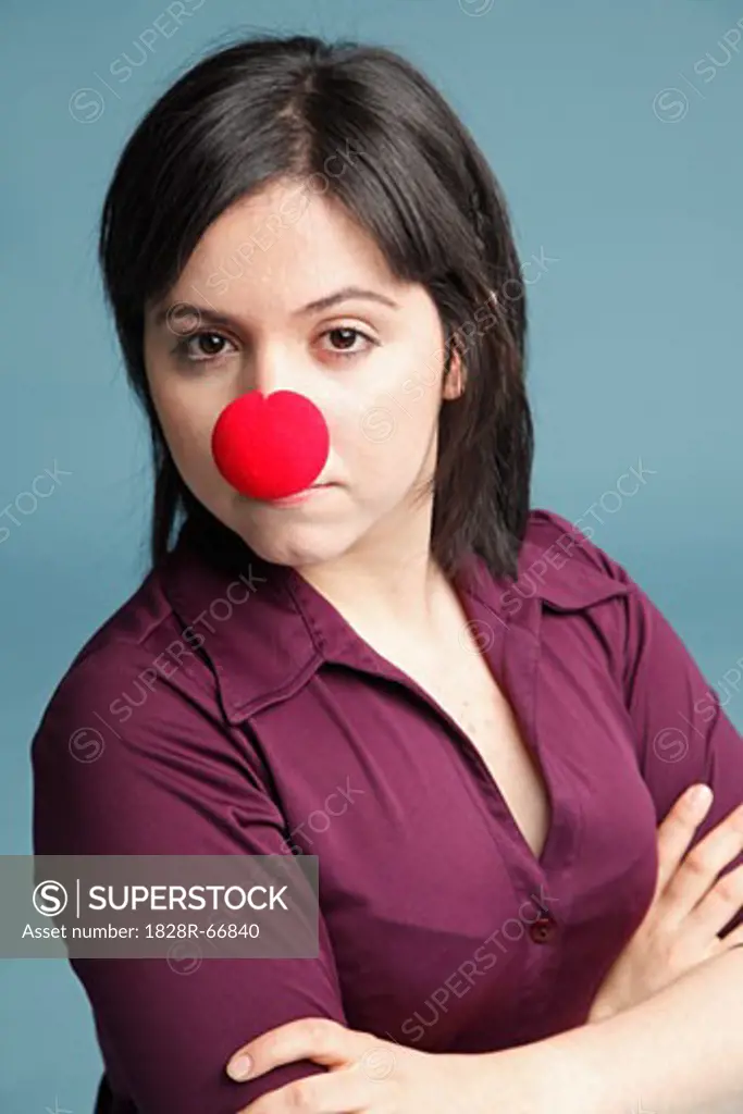 Portrait of Woman Wearing a Clown Nose