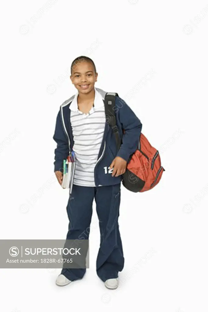 Boy with School Bag and Books