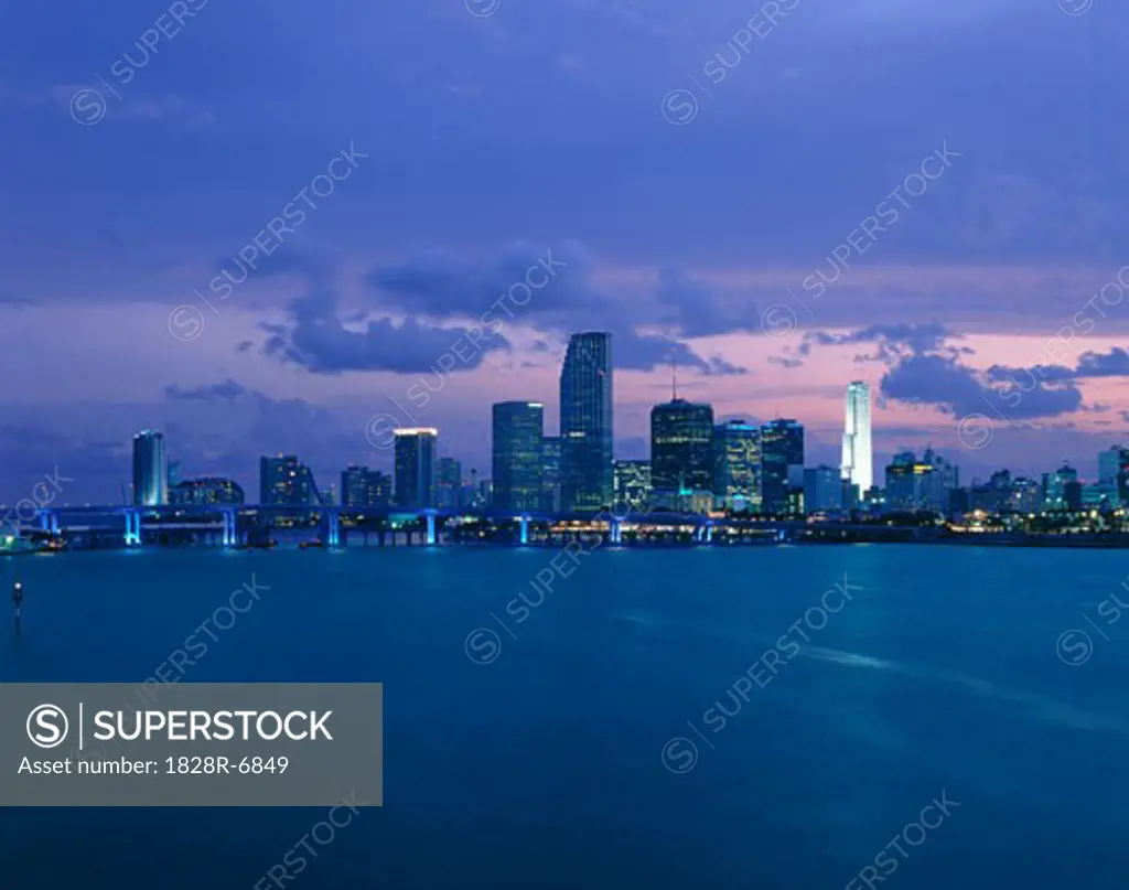 Miami Skyline at Twilight, Miami, Florida, USA   