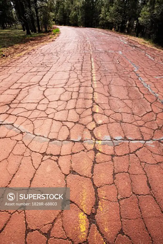 Cracked Pavement on Old Route 66, Near Williams, Arizona, USA